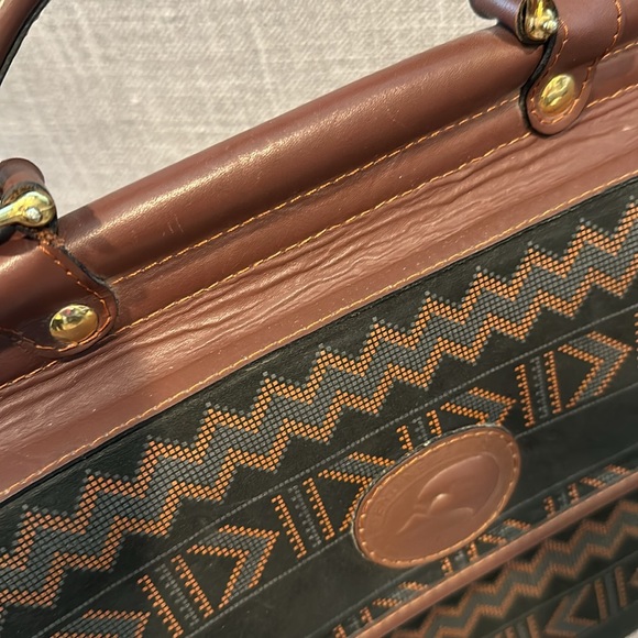 Vintage Red Goose Leather Handbag black & Brown Aztec Pattern Satchel/crossbody - Picture 13 of 17